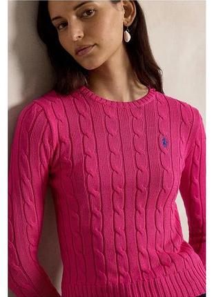 Розовый вязаный джемпер polo ralph lauren с круглым вырезом и косами
