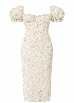 Легка жіноча сукня лимонно жовтого кольору в дрібну квіточку від prettylittlething.