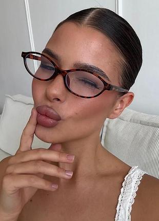 Очки имиджеви прозрачные с леопардовой овальной продолговатой оправой
