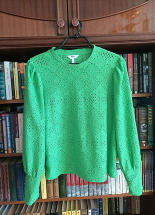 Блузка с длинными рукавами object feodora top noos, ярко-зеленая, размер s