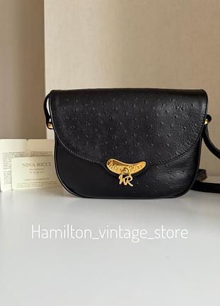 Вінтажна чорна сумка через плече з натуральної шкіри nina ricci