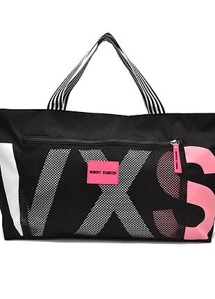 Сумка женская дорожная спортивная для фитнеса в стиле victoria's secret (черная с розовым)