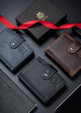 Мужской кошелек из натуральной кожи. кожаный кошелек мужской портмоне из кожи черный