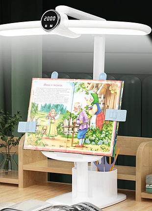 Настольная лампа led светодиодная аккумуляторная с подставкой для книг планшета органайзером и часами белая