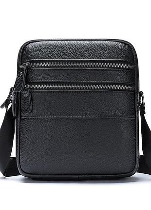 Мужская сумка через плечо из натуральной кожи барсетка мужская кожаная сумка для документов планшет черный