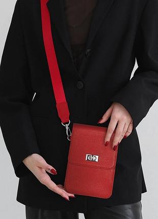 Шкіряна сумка для телефону tina червона