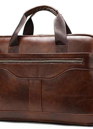 Деловая мужская сумка из зернистой кожи vintage 14837 коричневая