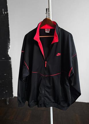 Nike mens vintage track jacket full zip retro чоловіча, спортивна, вінтажна олімпійка у чорному кольорі з яскравими червоними, контрастними деталями