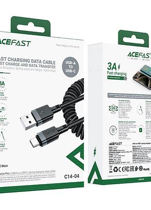 Кабель acefast c14-04 usb-a to usb-c spring charging data cable 3a 1.2m черный 2