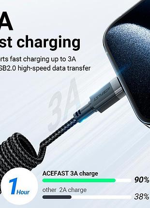 Кабель acefast c14-04 usb-a to usb-c spring charging data cable 3a 1.2m черный 9