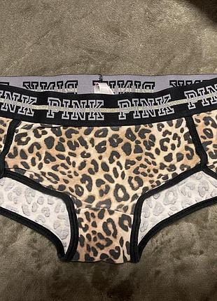 Трусики victoria's secret pink logo cotton boyshorts з леопардовим принтом