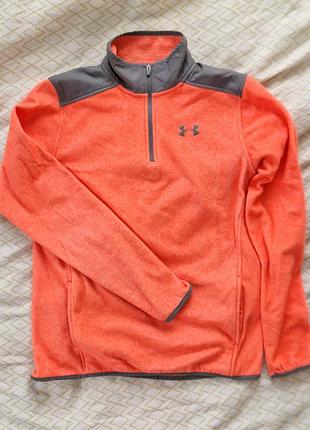 Флісовий пуловер under armour yxl вільного крою, неоново-помаранчевий, сірий