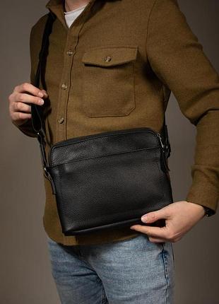 Сумка-мессенджер із натуральної шкіри, сумка через плече чоловіча skill slide (чорна)