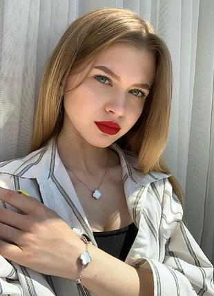 Клевер набор белый перламутр / vancleef ванклиф подвеска, серьги-гвоздики, браслет покрытие белым золотом