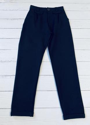Женские брюки raw темно-синего цвета с высокой посадкой и вышивкой по лампасу