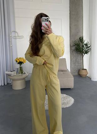 Брючний повсякденний костюм лонгслів штани висока посадка на резинці база