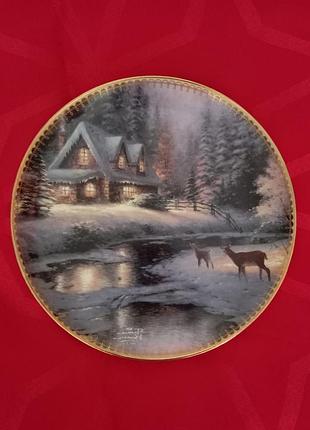 Коллекционная винтажная декоративная тарелка "deer creek cottage" by thomas kinkade 1996