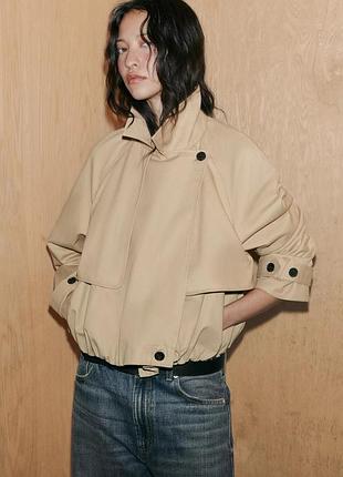 Бежевий тренч zara короткий тренч з ефектом кулі вкорочений тренч з високим коміром мінімалістичний тренч куртка тренч жакет