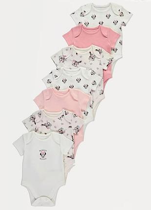 Боді george disney з короткими рукавами для дівчинки 6-9міс., 12-18міс. minnie mouse, набір 7 шт.