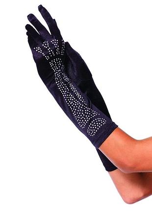 Перчатки со стразами skeleton bone elbow length gloves от rhinestone leg avenue, черные o\s sexual fantasy