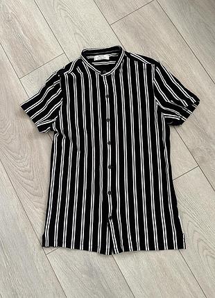 Сорочка чоловіча bershka чорна в білу полоску 38 розміру ( м)