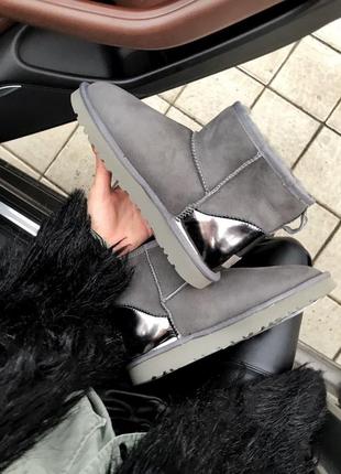 Женские угги  ugg classic mini ii metallic gray