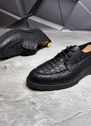 Туфли мужские кожаные black aligator! натуральная кожа! весна-лето!