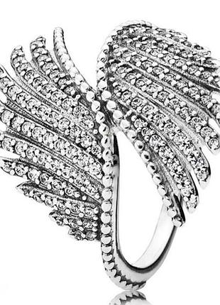 Серебряное кольцо блестящие перья серебро 925 pandora