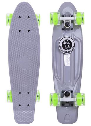 Пенни борд penny board круизер пластиковый со светящимися колесами 22" fish синий-желтый серый