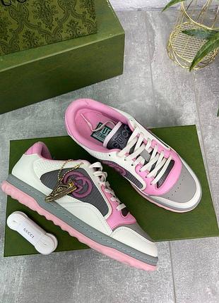 Кроссівки кеди гучі рожево біло сірі з лого gucci