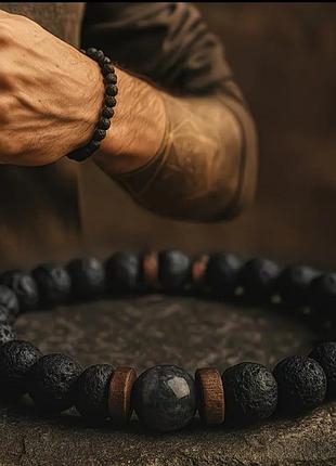 Черный браслет из натурального камня мужской женский мужественный женский вулканическая скамья