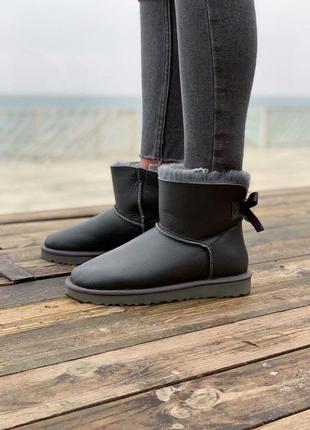 Ugg mini bailey bow grey leather 🆕шикарні уггі🆕купити накладений платіж