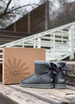 Ugg mini bailey bow grey leather 🆕шикарные угги🆕купить наложенный платёж4 фото