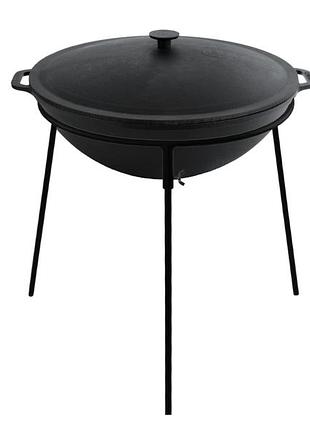 Чугунная сковорода wok с чугунной крышкой 8 л и подставкой