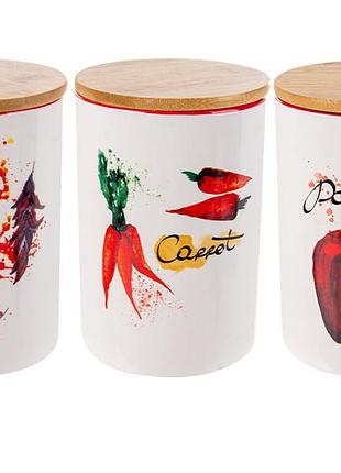 Набор банок для сыпучих продуктов из 3-х шт "hot vegetables" 1000мл 10x15см