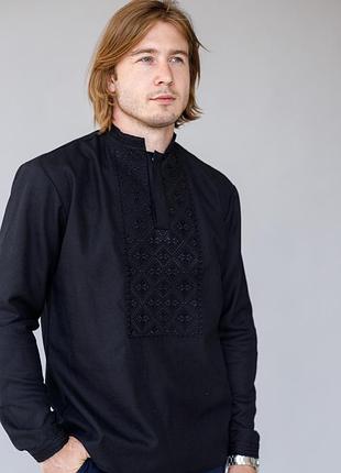 Чоловіча вишивка чорна льон