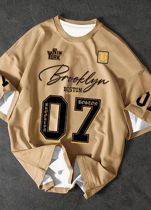 Чоловіча футболка brooklyn 07 у стилі streetwear / бежева oversize