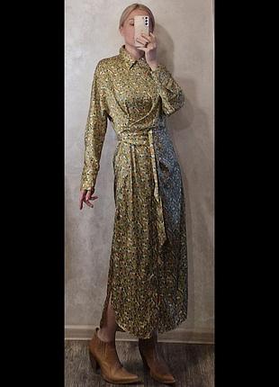 Стильное, длинное платье рубашка в цветочный принт zara s-m