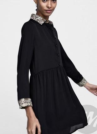 Zara в наличии женское шифоновое плать s платье с воротником на длинном...