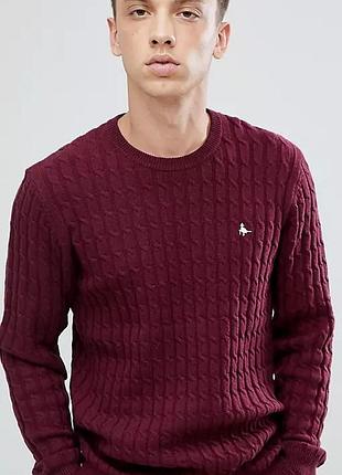 Свитер джемпер jack wills marlow cable crew neck knit in burgundy