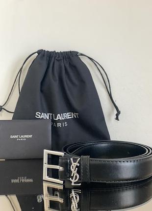 Ysl, saint laurent чорний шкіряний ремінь cassandre фурнітура срібло  довжина 110см. ширина 3см. в комплекті пильник та документи