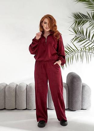 Бордовый спортивный костюм, из велюровой ткани