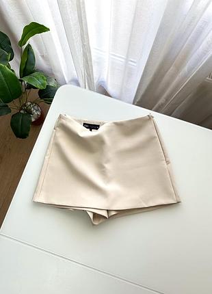 Бежева світла костюмна коротка спідниця-шорти zara m розміру