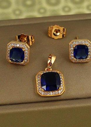 Набір xuping jewelry ромб в обідку із фіанітів з смнім каменем золотистий