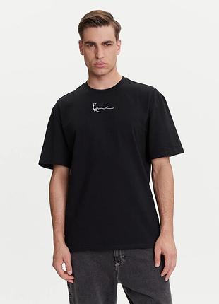 Чорна щільна оверсайз футболка karl kani black logo t shirt з логотипом