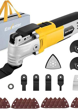 Електричний мультитул enventor 300 вт, 15000–22000 об/хв, 6 швидкостей, кут 3°, швидкозмінне лезо, набір 28 аксесуарів