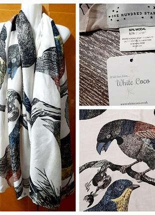 Новый модал+купро палантин с птицами one hundred stars white coco