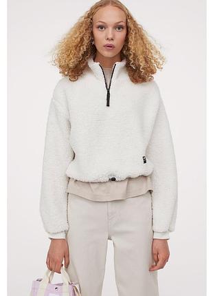 🖤укорочений плюшевий анорак teddy/тепла флісова кофта тедді з куліскою h&m🖤
