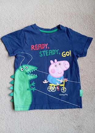 Детская коттоновая футболка 98 см george pig хлопок джордж мистер динозавр свинка пеппа peppa пепа хлопковая летняя синяя 2-3 года на лето мальчик