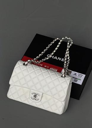 Сумка женская кожа белая classic double flap bag 2
